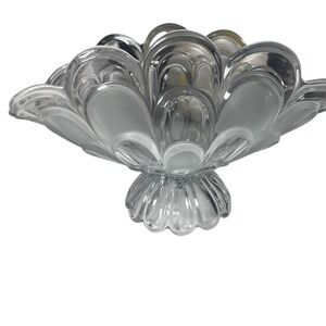 Clear Frosted Petal Footed Candy Dish Bowl Elegant Glass Trinket